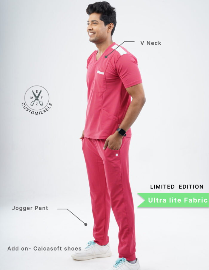 Customizable MELANGE PINK LIMITED EDITION - Ultra Lite Fabric / V Neck / Jogger Pant / 2 way Stretch(MaleFullset) MKZ208 - Image 2