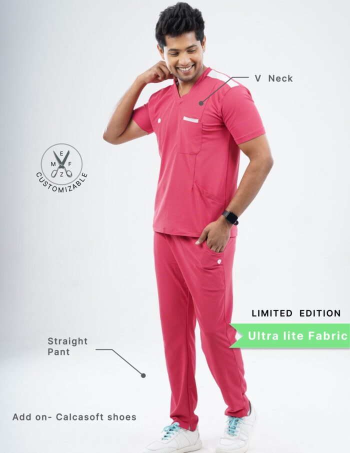 Customizable MELANGE PINK LIMITED EDITION - Ultra Lite Fabric / V Neck / Straight Pant / 2 way Stretch(MaleFullset) MKZ209 - Image 2