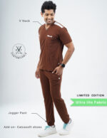 Customizable MOCHA BROWN LIMITED EDITION - Ultra Lite Fabric / V Neck / Jogger Pant / 2 way Stretch(MaleFullset) MKZ220 - Image 2