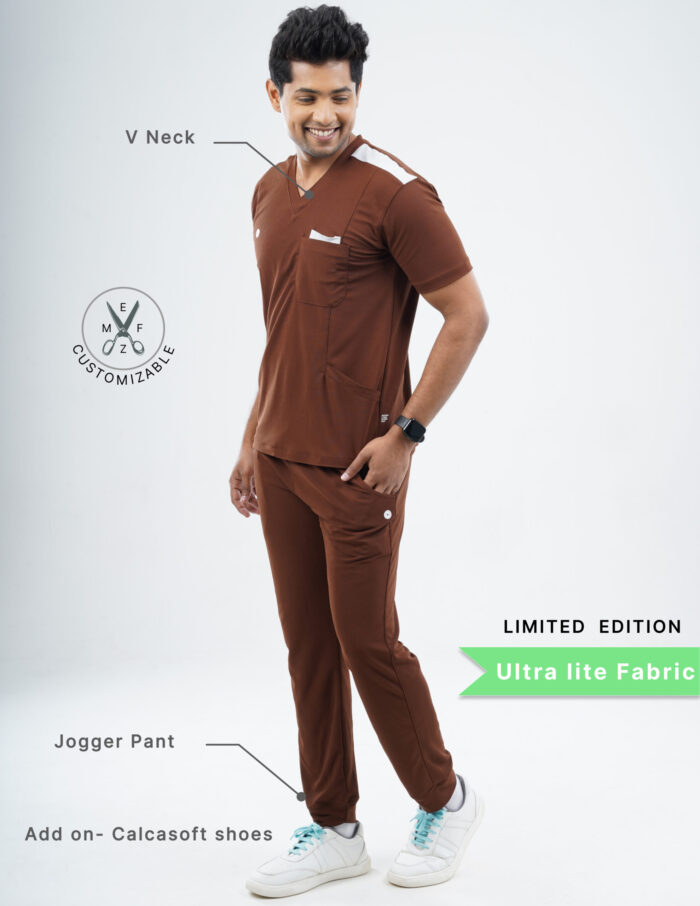 Customizable MOCHA BROWN LIMITED EDITION - Ultra Lite Fabric / V Neck / Jogger Pant / 2 way Stretch(MaleFullset) MKZ220 - Image 2