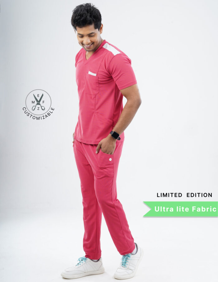 Customizable MELANGE PINK LIMITED EDITION - Ultra Lite Fabric / V Neck / Jogger Pant / 2 way Stretch(MaleFullset) MKZ208 - Image 4