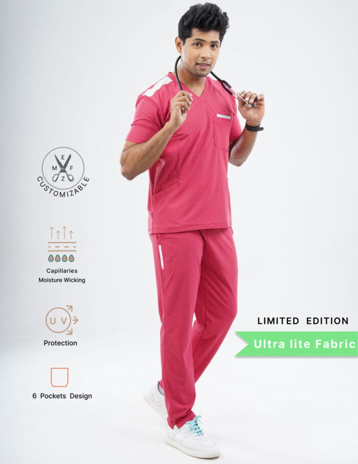Customizable MELANGE PINK LIMITED EDITION - Ultra Lite Fabric / V Neck / Straight Pant / 2 way Stretch(MaleFullset) MKZ209 - Image 3