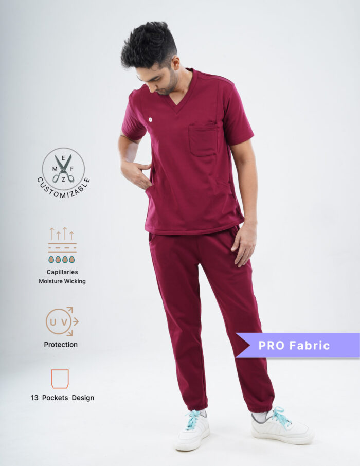 Customizable CARMINE RED - PRO Fabric / V Neck / Jogger Pant / 4 way Stretch(MaleFullset) MKZ139 - Image 3