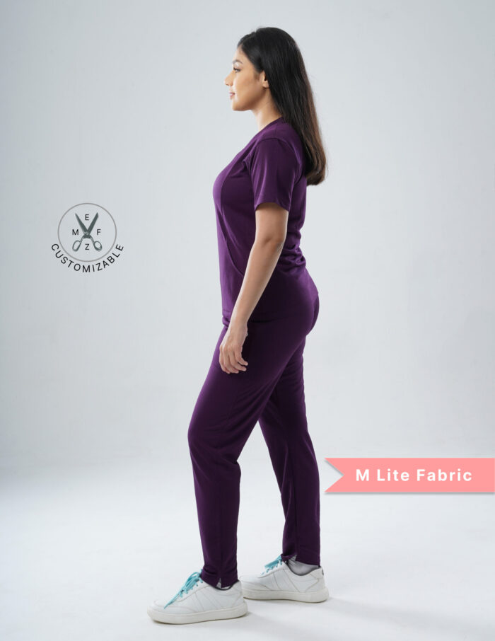 Quick Delivery  | CHENNAI | Customizable Merlot Wine - MLite Fabric / V Neck / Straight Pant / 2 way Stretch(FemaleFullset) MKZ295 - Image 4