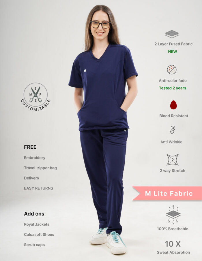 Quick Delivery | CHENNAI  | Customizable ORLIN NAVY - MLite Fabric / V Neck / Straight Pant / 2 way Stretch(FemaleFullset) MKZ297 - Image 1