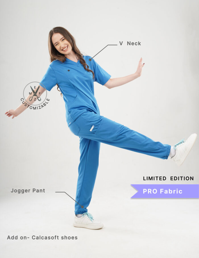 Customizable DODGER BLUE LIMITED EDITION - PRO Fabric / V Neck / Jogger Pant / 4 way Stretch(FemaleFullset) MKZ5 - Image 2