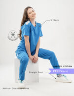 Customizable DODGER BLUE LIMITED EDITION - PRO Fabric / V Neck / Straight Pant / 4 way Stretch(FemaleFullset) MKZ254 - Image 2