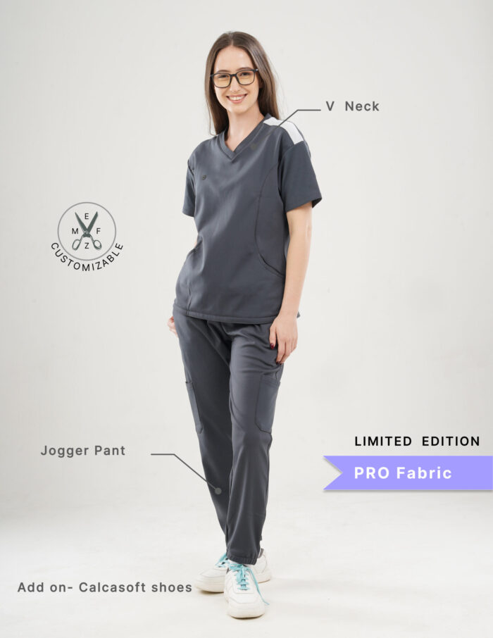 Customizable ANCHOR GREY LIMITED EDITION - PRO Fabric / V Neck / Jogger Pant / 4 way Stretch(FemaleFullset) MKZ7 - Image 2