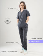 Customizable ANCHOR GREY LIMITED EDITION - PRO Fabric / V Neck / Straight Pant / 4 way Stretch(FemaleFullset) MKZ8 - Image 2
