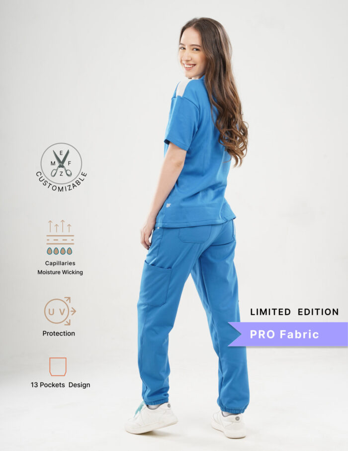 Customizable DODGER BLUE LIMITED EDITION - PRO Fabric / V Neck / Jogger Pant / 4 way Stretch(FemaleFullset) MKZ5 - Image 3