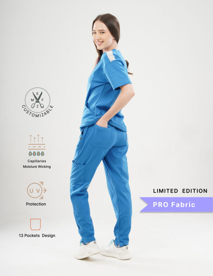 Customizable DODGER BLUE LIMITED EDITION - PRO Fabric / V Neck / Straight Pant / 4 way Stretch(FemaleFullset) MKZ254 - Image 3