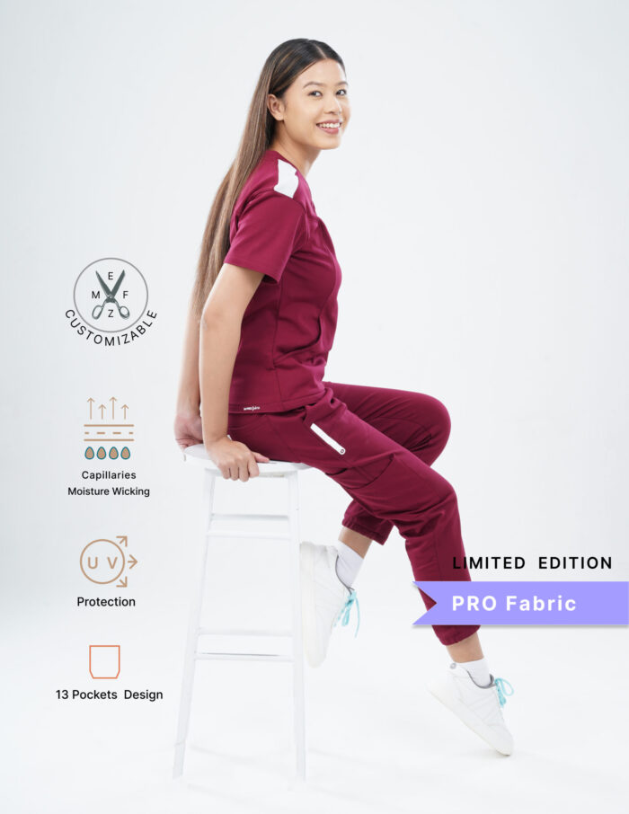 Customizable CARMINE RED LIMITED EDITION - PRO Fabric / V Neck / Jogger Pant / 4 way Stretch(FemaleFullset) MKZ13 - Image 3