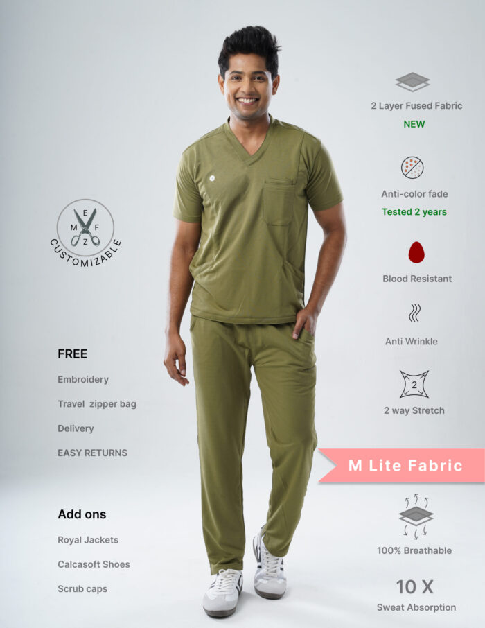 Quick Delivery | CHENNAI | Customizable FERIL OLIVE - MLite Fabric / V Neck / Straight Pant / 2 way Stretch(MaleFullset) MKZ292 - Image 1