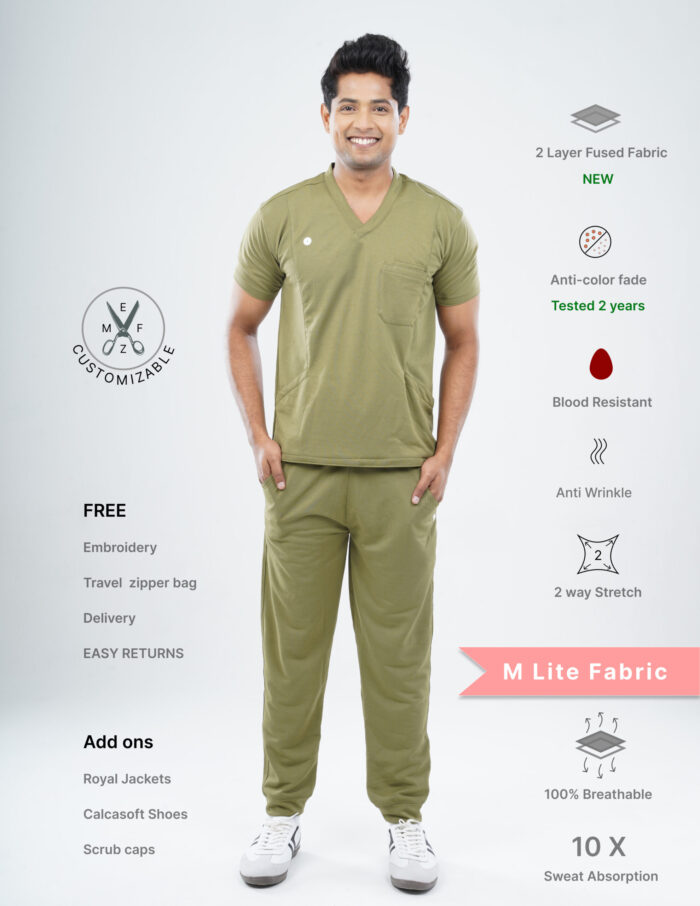 Customizable FERIL OLIVE - MLite Fabric / V Neck / Jogger Pant / 2 way Stretch(MaleFullset) MKZ174 - Image 1