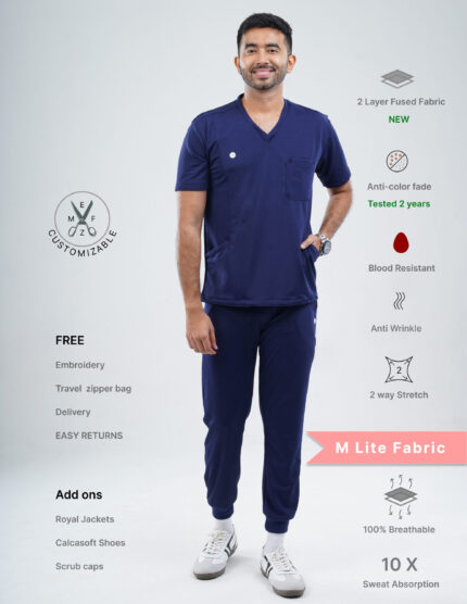 Customizable ORLIN NAVY - MLite Fabric / V NECK / Jogger Pant / 2 way Stretch(MaleFullset) MKZ158
