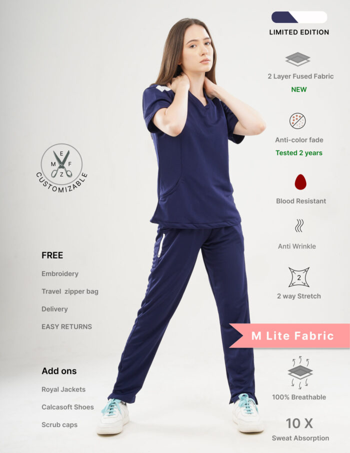 Customizable ORLIN NAVY LIMITED EDITION - MLite Fabric / V Neck / Straight Pant / 2 way Stretch(FemaleFullset) MKZ31 - Image 1