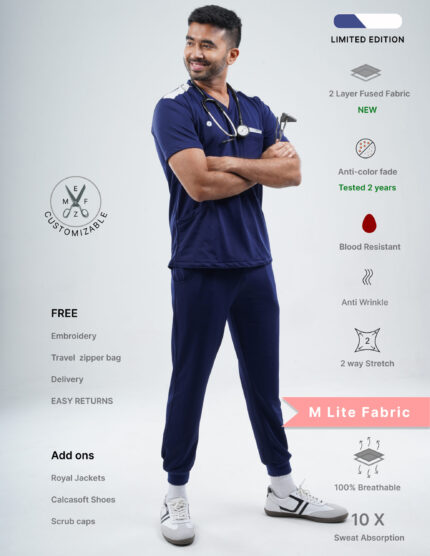 Customizable ORLIN NAVY LIMITED EDITION - MLite Fabric / V NECK / Jogger Pant / 2 way Stretch(MaleFullset) MKZ160