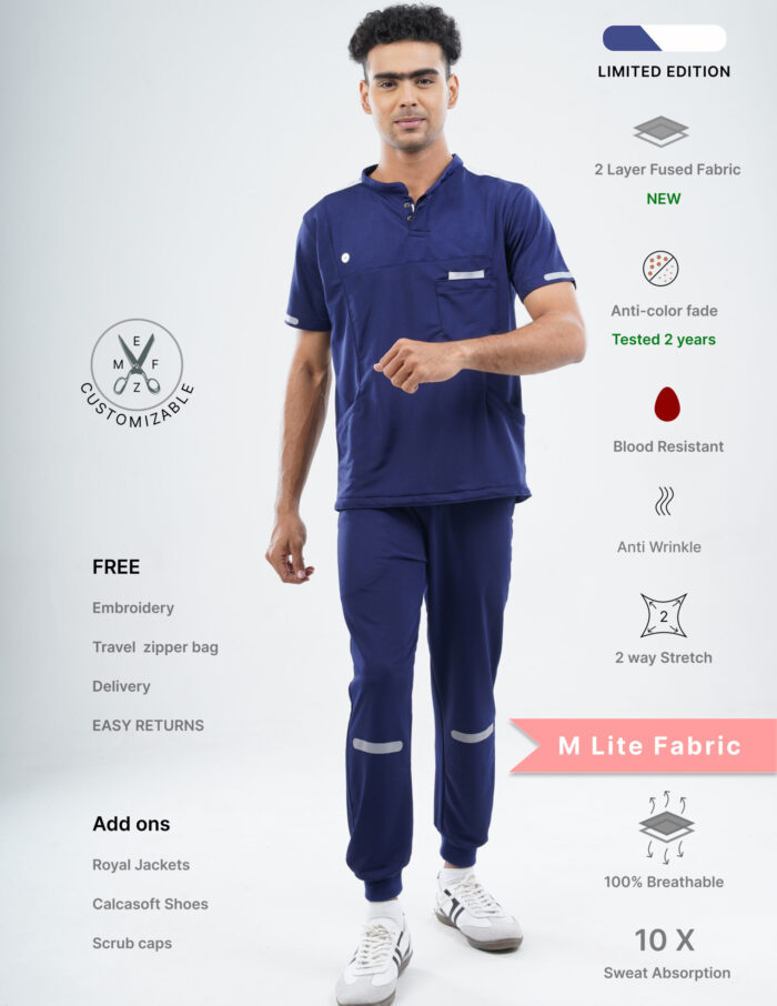 Customizable ORLIN NAVY LIMITED EDITION- MLite Fabric / MANDARIN COLLAR / Jogger Pant / 2 way Stretch(MaleFullset) MKZ164 - Image 1