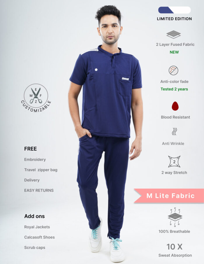 Customizable ORLIN NAVY LIMITED EDITION- MLite Fabric / MANDARIN COLLAR / Straight Pant / 2 way Stretch(MaleFullset) MKZ165 - Image 1