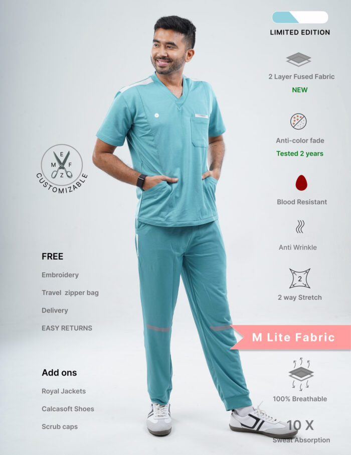 Customizable HYLORA TEAL LIMITED EDITION - MLite Fabric / V Neck / Jogger Pant / 2 way Stretch(MaleFullset) MKZ168 - Image 1