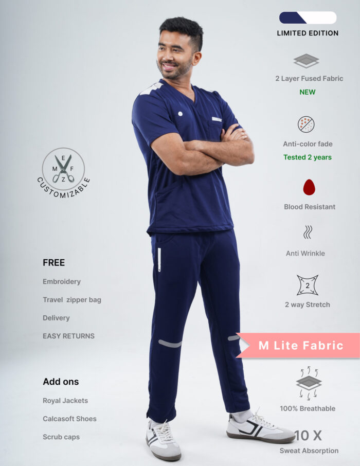 Customizable ORLIN NAVY LIMITED EDITION- MLite Fabric / V Neck / Straight Pant / 2 way Stretch(MaleFullset) MKZ161 - Image 1