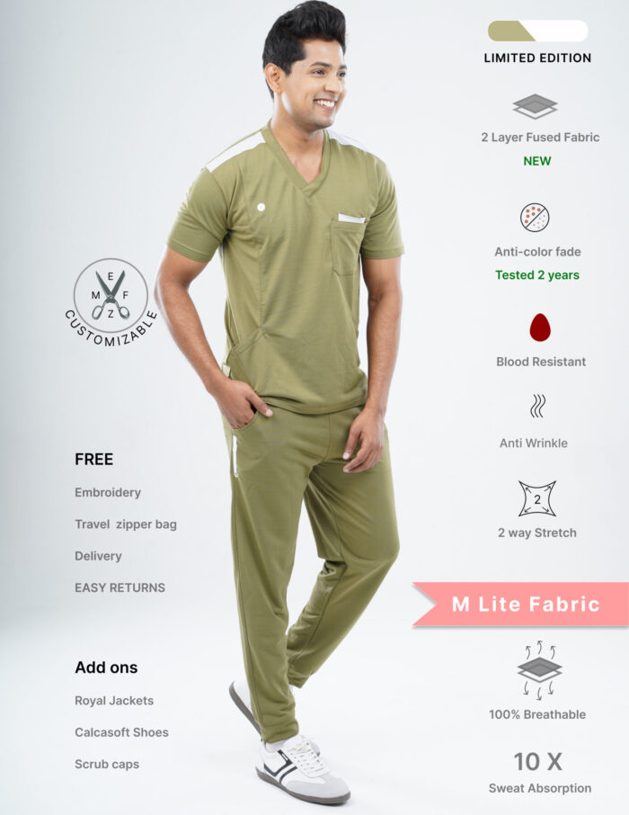 Customizable FERIL OLIVE LIMITED EDITION - MLite Fabric / V Neck / Jogger Pant / 2 way Stretch(MaleFullset) MKZ176 - Image 1