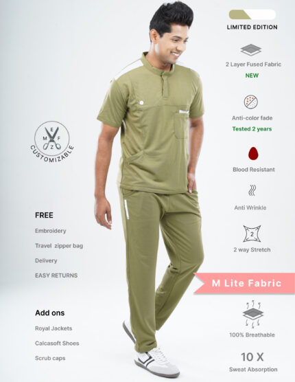 Customizable FERIL OLIVE LIMITED EDITION - MLite Fabric / Mandarin / Straight Pant / 2 way Stretch(MaleFullset) MKZ181