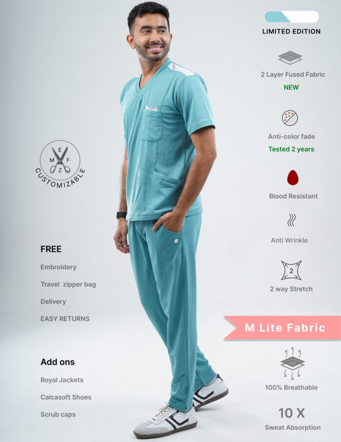 Customizable HYLORA TEAL LIMITED EDITION - MLite Fabric / V Neck / Straight Pant / 2 way Stretch(MaleFullset) MKZ169 - Image 1