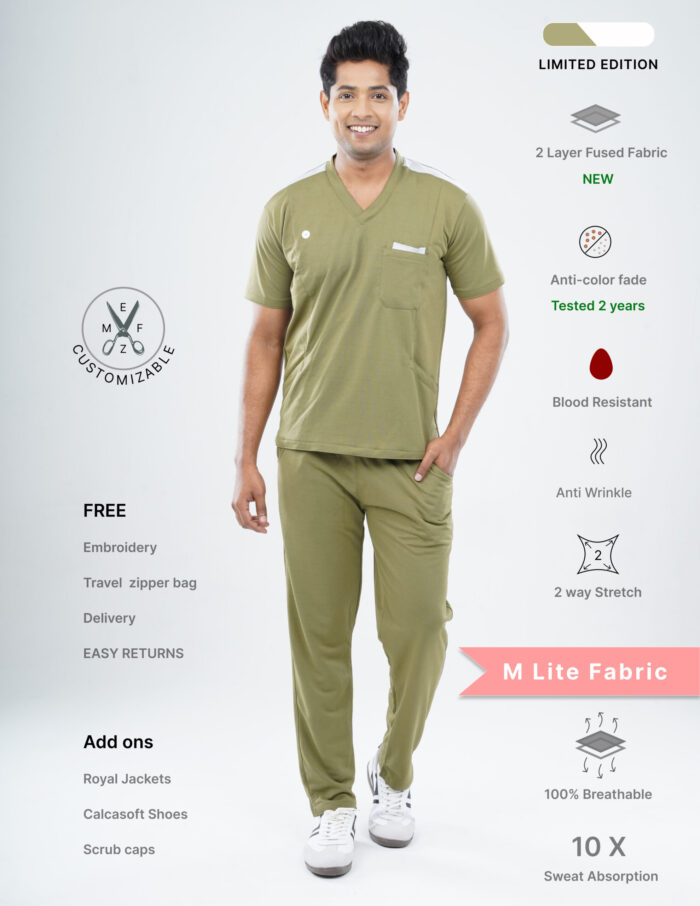 Customizable FERIL OLIVE LIMITED EDITION - MLite Fabric / V Neck / Straight Pant / 2 way Stretch(MaleFullset) MKZ177 - Image 1
