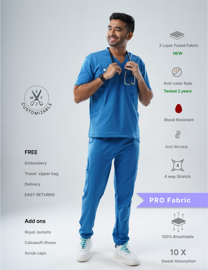 Customizable DODGER BLUE - PRO Fabric / V Neck / Jogger Pant / 4 way Stretch(MaleFullset) MKZ130 - Image 1