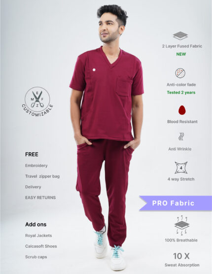 Customizable CARMINE RED - PRO Fabric / V Neck / Jogger Pant / 4 way Stretch(MaleFullset) MKZ139