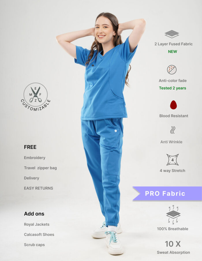 Customizable DODGER BLUE - PRO Fabric / V Neck / Jogger Pant / 4 way Stretch(FemaleFullset) MKZ4 - Image 1
