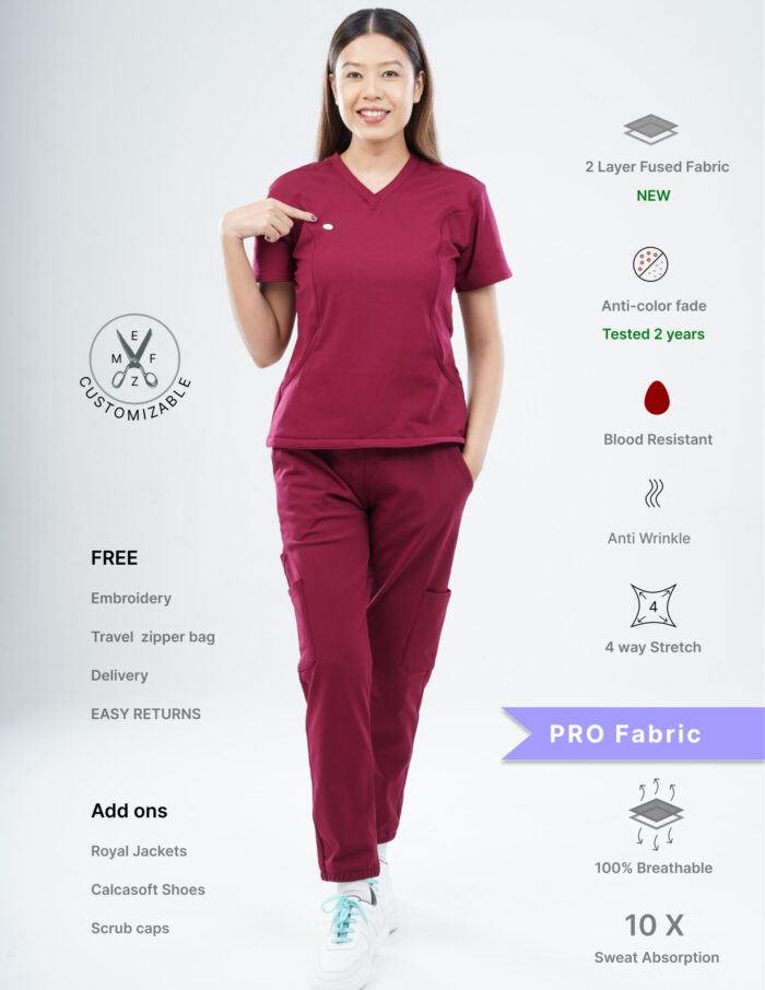 Customizable CARMINE RED - PRO Fabric / V Neck / Jogger Pant / 4 way Stretch(FemaleFullset) MKZ12 - Image 1