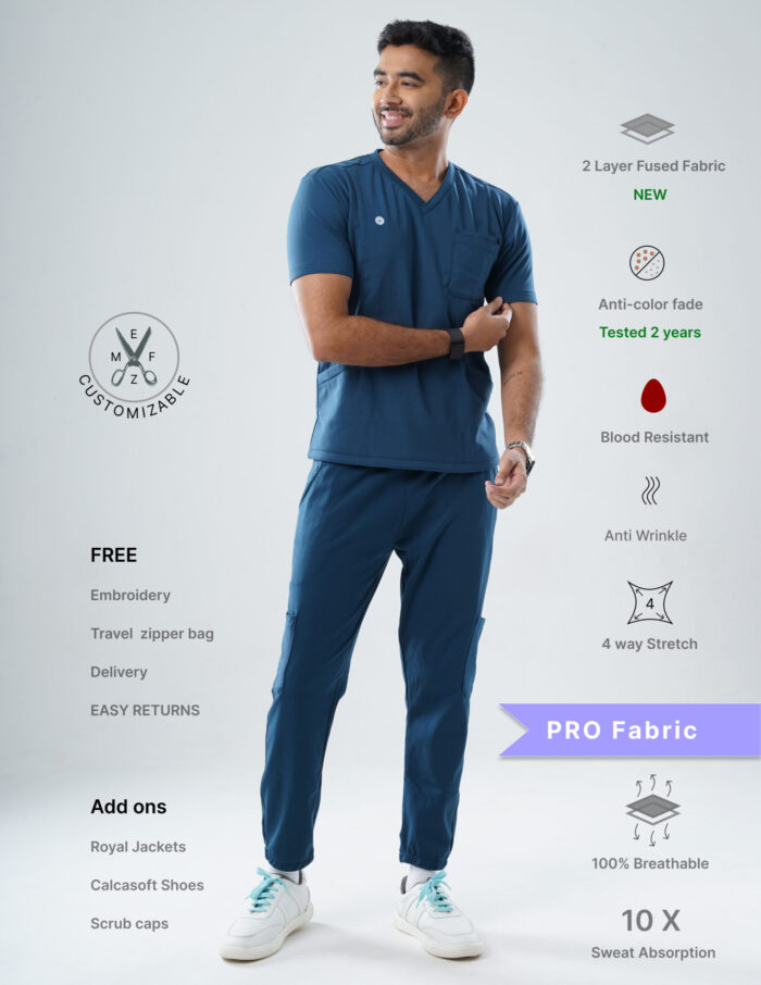 Customizable PRUSSIAN BLUE - PRO Fabric / V Neck / Jogger Pant / 4 way Stretch(MaleFullset) MKZ127 - Image 1