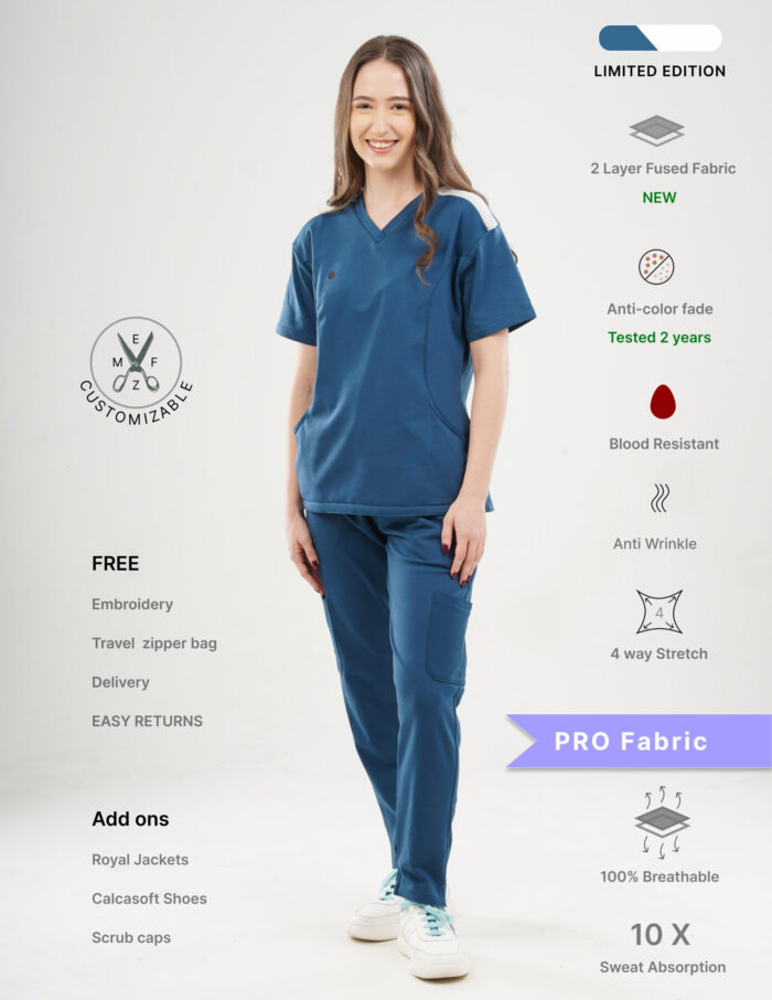 Customizable PRUSSIAN BLUE LIMITED EDITION - PRO Fabric / V Neck / Straight Pant / 4 way Stretch(FemaleFullset) MKZ3 - Image 1