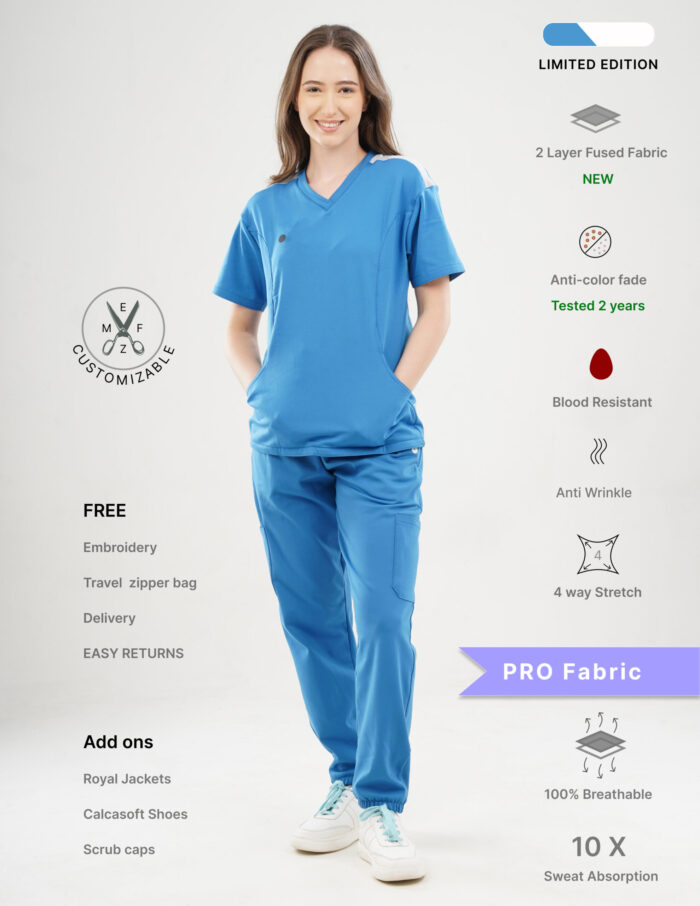 Customizable DODGER BLUE LIMITED EDITION - PRO Fabric / V Neck / Jogger Pant / 4 way Stretch(FemaleFullset) MKZ5 - Image 1