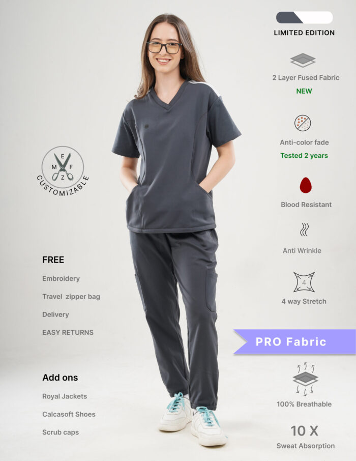 Customizable ANCHOR GREY LIMITED EDITION - PRO Fabric / V Neck / Jogger Pant / 4 way Stretch(FemaleFullset) MKZ7 - Image 1