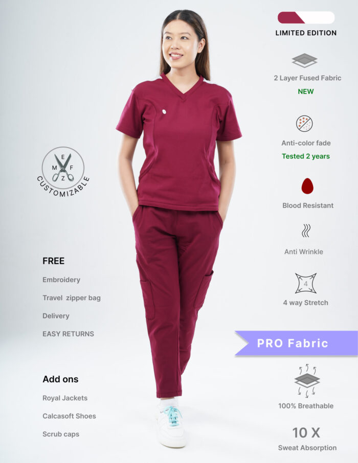Customizable CARMINE RED LIMITED EDITION - PRO Fabric / V Neck / Jogger Pant / 4 way Stretch(FemaleFullset) MKZ13 - Image 1