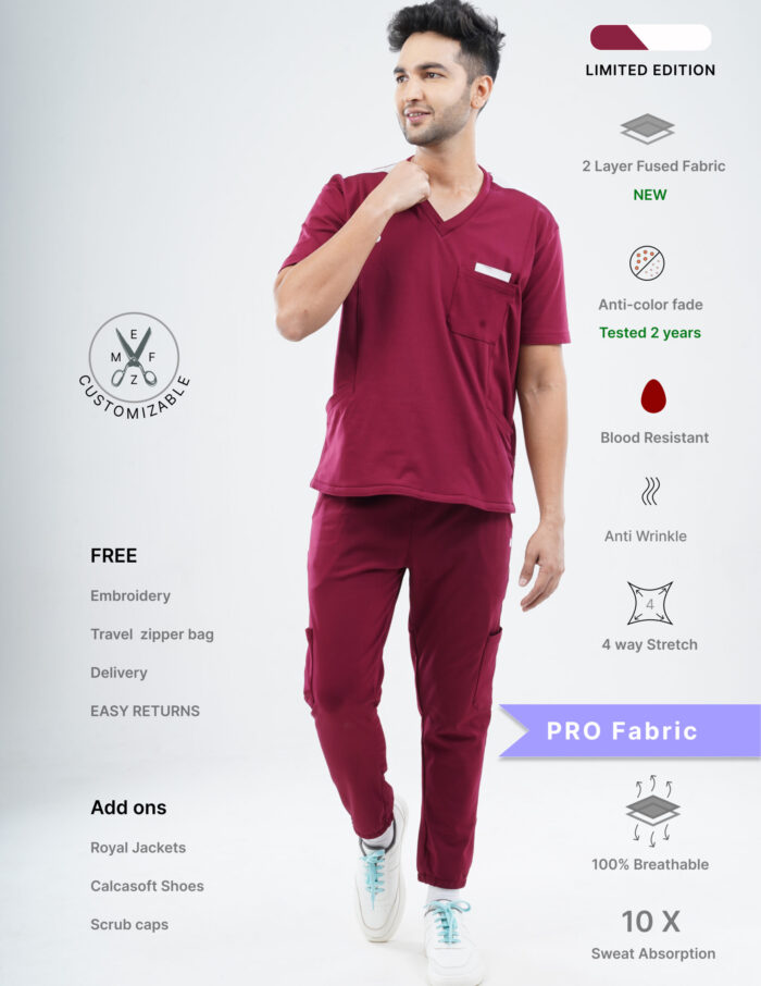 Customizable CARMINE RED LIMTED EDITION - PRO Fabric / V Neck / Jogger Pant / 4 way Stretch(MaleFullset) MKZ140 - Image 1