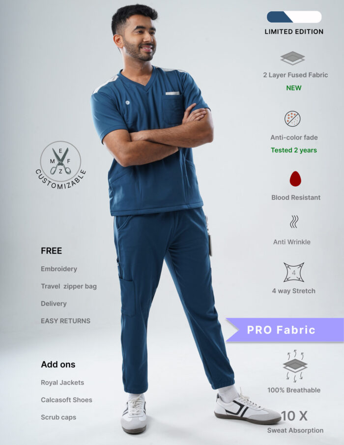 Customizable PRUSSIAN BLUE LIMITED EDITION - PRO Fabric / V Neck / Jogger Pant / 4 way Stretch(MaleFullset) MKZ128 - Image 1