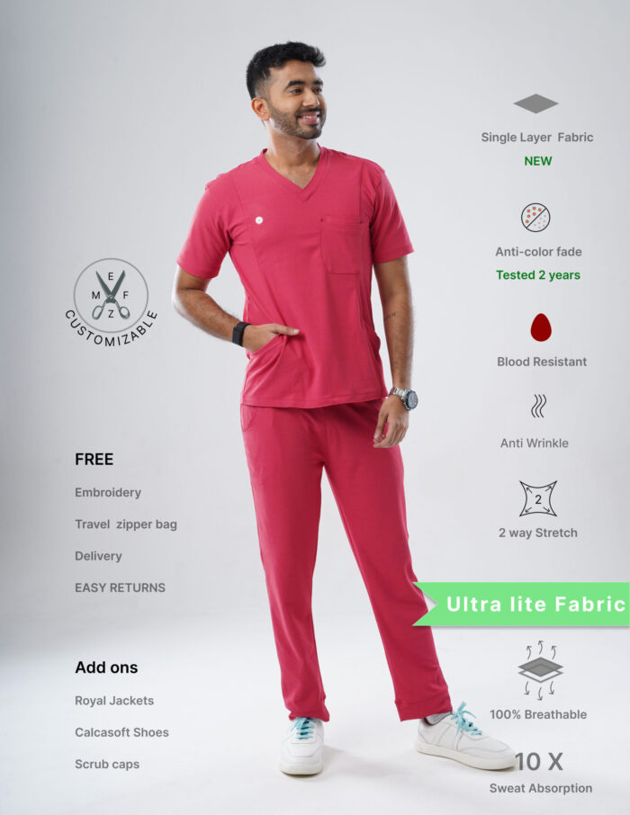 Customizable MELANGE PINK - Ultra Lite Fabric / V Neck / Jogger Pant / 2 way Stretch(MaleFullset) MKZ206 - Image 1