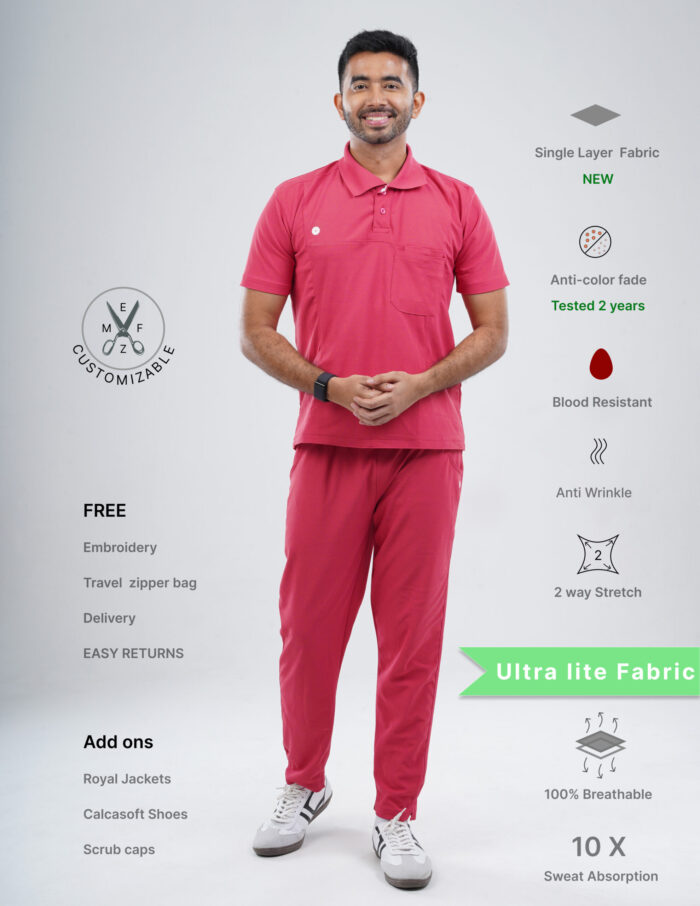 Customizable MELANGE PINK - Ultra Lite Fabric / Polo Collar / Straight Pant / 2 way Stretch(MaleFullset) MKZ215 - Image 1