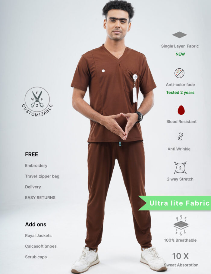 Customizable MOCHA BROWN - Ultra Lite Fabric / V Neck / Jogger Pant / 2 way Stretch(MaleFullset) MKZ218 - Image 1