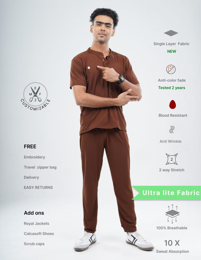 Customizable MOCHA BROWN - Ultra Lite Fabric / Mandarin Collar / Jogger Pant / 2 way Stretch(MaleFullset) MKZ222 - Image 1