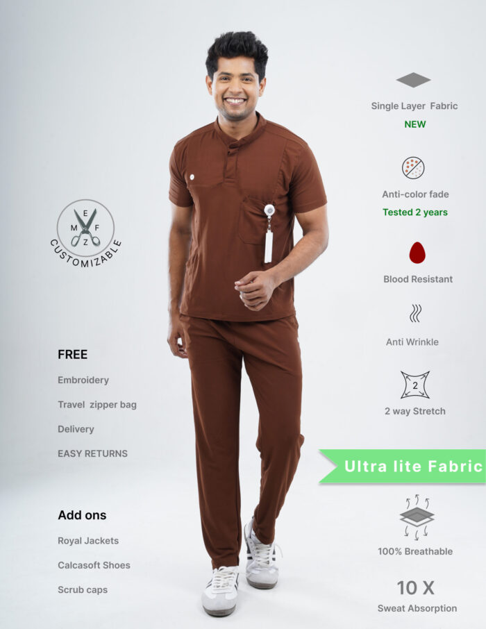 Customizable MOCHA BROWN - Ultra Lite Fabric / Mandarin Collar / Straight Pant / 2 way Stretch(MaleFullset) MKZ223 - Image 1
