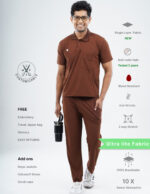 Customizable MOCHA BROWN - Ultra Lite Fabric / Polo Collar / Jogger Pant / 2 way Stretch(MaleFullset) MKZ226