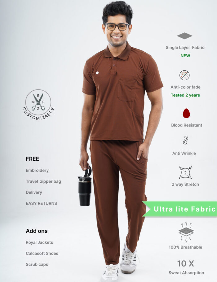 Customizable MOCHA BROWN - Ultra Lite Fabric / Polo Collar / Jogger Pant / 2 way Stretch(MaleFullset) MKZ226 - Image 1
