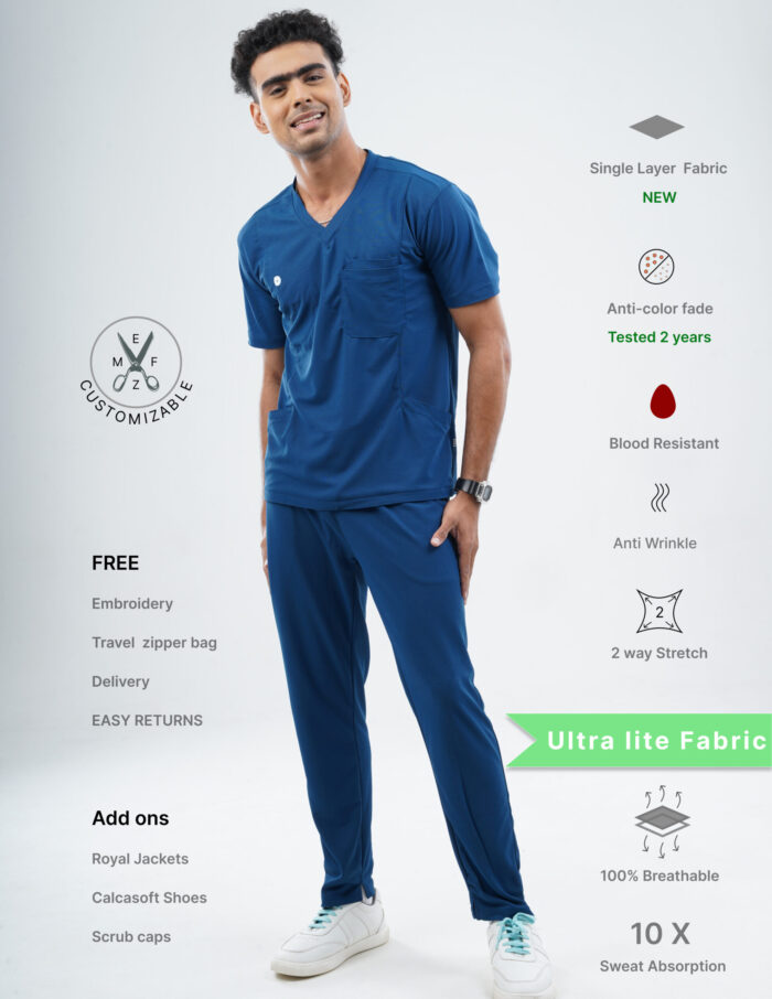 Customizable COSMIC BLUE - MLite Fabric / V Neck / Straight Pant / 2 way Stretch(MaleFullset) MKZ183 - Image 1