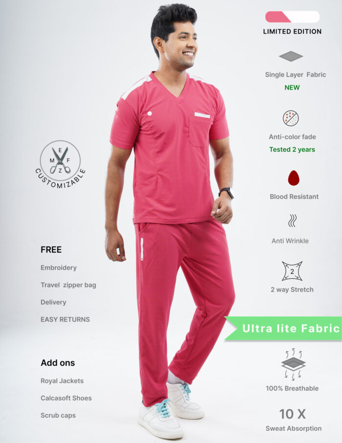 Customizable MELANGE PINK LIMITED EDITION - Ultra Lite Fabric / V Neck / Jogger Pant / 2 way Stretch(MaleFullset) MKZ208 - Image 1