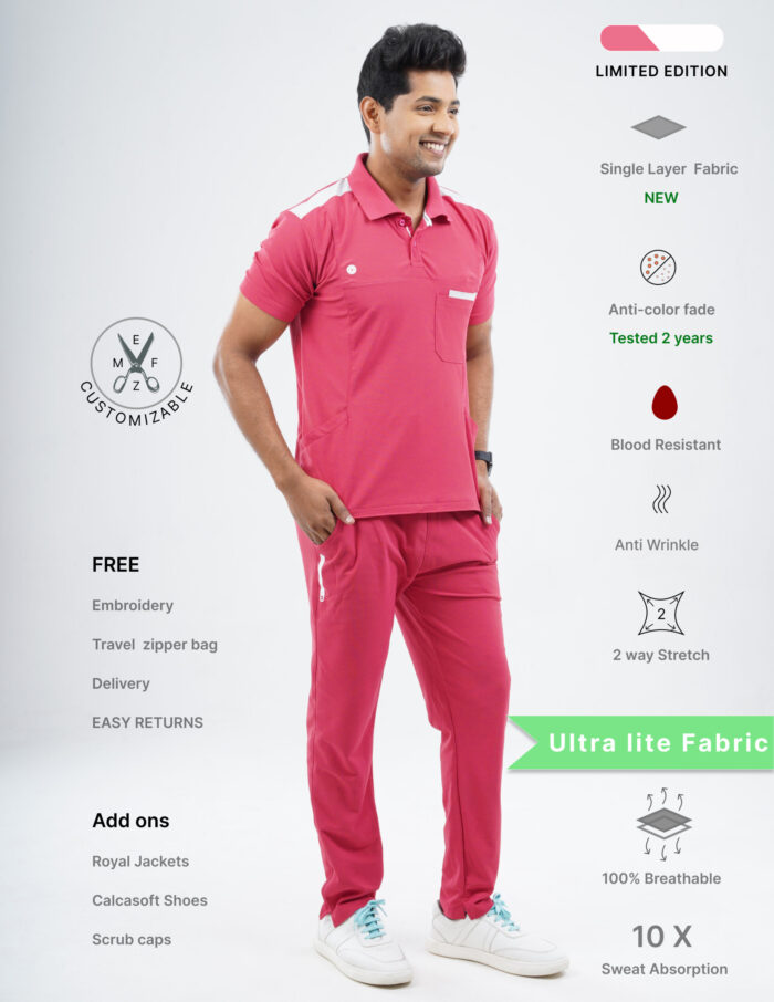 Customizable MELANGE PINK LIMITED EDITION - Ultra Lite Fabric / Polo Collar / Straight Pant / 2 way Stretch(MaleFullset) MKZ217 - Image 1